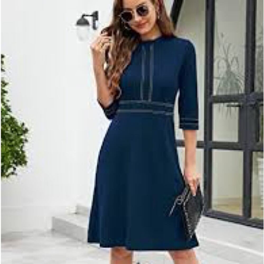 Elegant Navy Blue Women's Dress HomeYee size 6